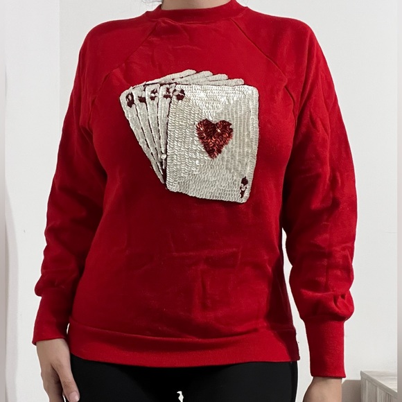 Vintage Card deck sequin sweatshirt top - Picture 1 of 5